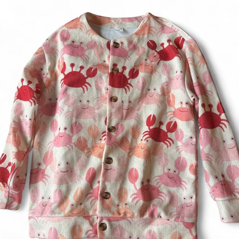 Pink Crab Print Cardigan Sweater Women's Medium Button Front